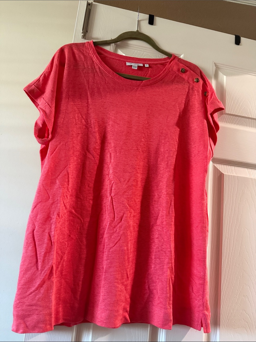 Chico's Coral Pink Button-Shoulder Tee